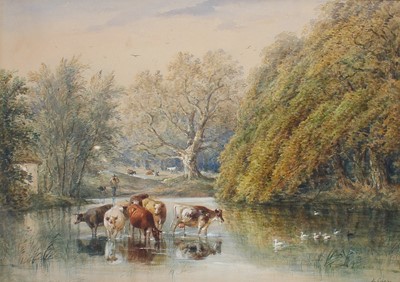 Lot 1015 - Henry Earp (1831-1941) Cattle watering in a...