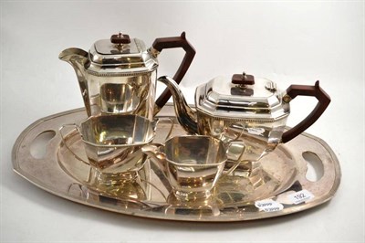 Lot 192 - A silver plated Art Deco four piece tea service and tray (5)
