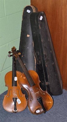 Lot 197 - Four violins, two in cases