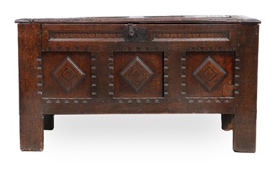 Lot 708 - A Joined Oak Hinged Chest, 17th century, the...