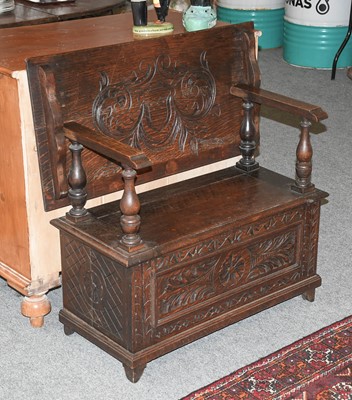 Lot 1321 - A 20th Century Carved Oak Monks Bench, 91cm by...