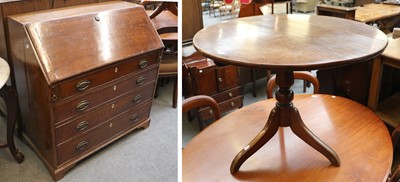 Lot 1215 - A George III Inlaid Oak Bureau, with navette...