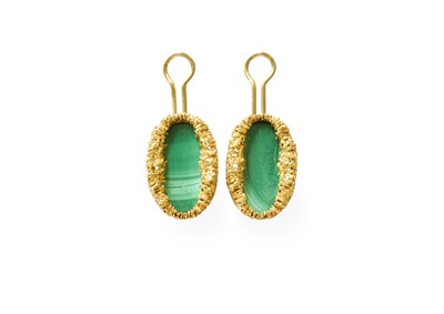 Lot 408 - A Pair of 18 Carat Gold Malachite Earrings,...