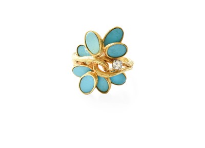 Lot 385 - An 18 Carat Gold Turquoise and Diamond Ring,...