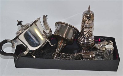 Lot 205 - A silver salt, a silver vesta, fob watch, silver topped bottle and plated ware