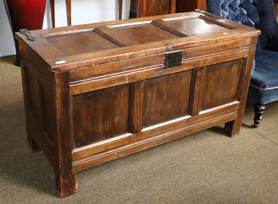 Lot 1322 - A Stained Pine Three Panel Coffer with Iron...