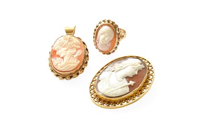 Lot 355 - A Cameo Ring, stamped '9CT', finger size V1/2;...