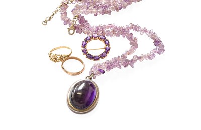 Lot 356 - An Amethyst Pendant on Bead Necklace, pendant...