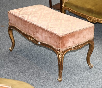 Lot 1308 - A French Giltwood Stool, with over stuffed...