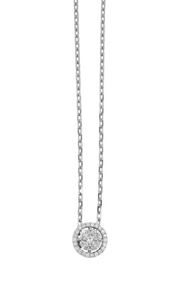 Lot 2273 - An 18 Carat White Gold Diamond Cluster Pendant...