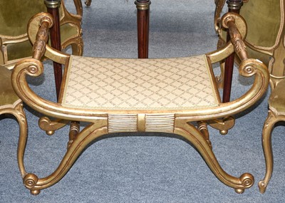 Lot 1312 - A Regency Style Giltwood X-Form Stool, with...