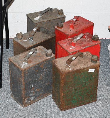 Lot 1331 - Six Vintage Fuel Cans Including: Pratts and Esso