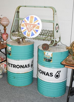 Lot 1333 - Two Petronas Two Hundred Litre Oil Barrels,...