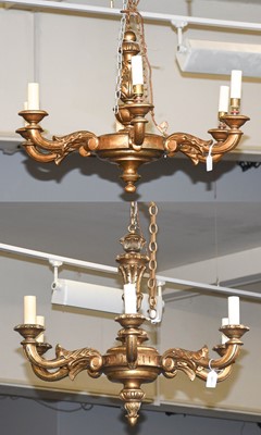 Lot 1335 - A Pair of Giltwood Six Branch Chandeliers,...