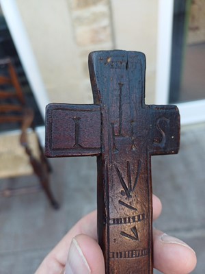 Lot 244 - An Irish Fruitwood Penal Cross, dated 1762,...