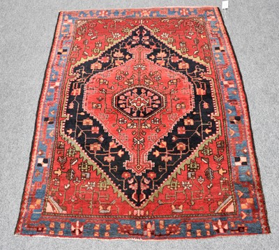 Lot 1117 - Hamadan Rug, the deep indigo serrated field...