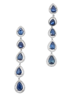 Lot 2306 - A Pair of 18 Carat White Gold Sapphire and...