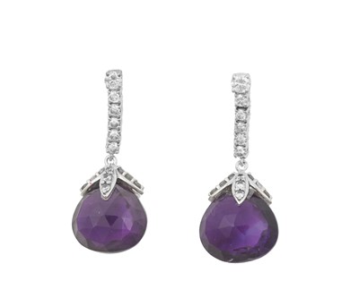 Lot 2265 - A Pair of 18 Carat White Gold Amethyst and...