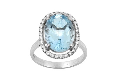 Lot 2227 - An 18 Carat White Gold Aquamarine and Diamond...