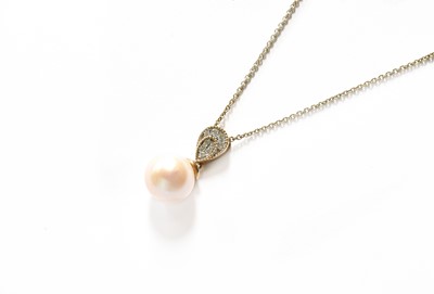 Lot 371 - A Cultured Pearl and Diamond Pendant on Chain,...