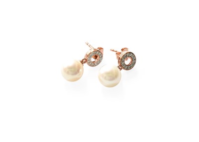 Lot 442 - A Pair of 9 Carat Rose Gold Cultured Pearl and...