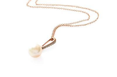 Lot 358 - A Cultured Pearl and Diamond Pendant on Chain,...