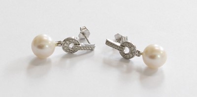 Lot 259 - A Pair of Cultured Pearl and Diamond Earrings,...