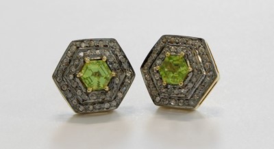 Lot 257 - A Pair of Peridot and Diamond Cluster Earrings,...