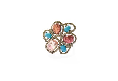 Lot 402 - A Turquoise, Tourmaline and Diamond Cluster...