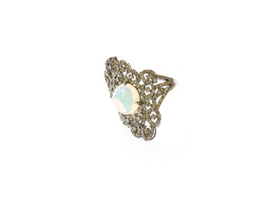 Lot 367 - An Opal and Diamond Cluster Ring, the round...