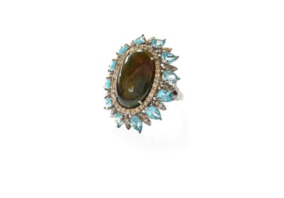 Lot 413 - An Opal, Apatite and Diamond Cluster Ring, the...