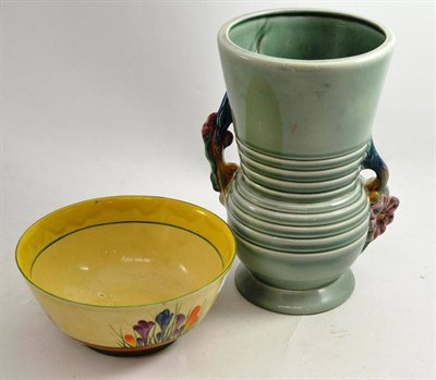 Lot 234 - A Clarice Cliff Crocus pattern bowl and a Clarice Cliff vase