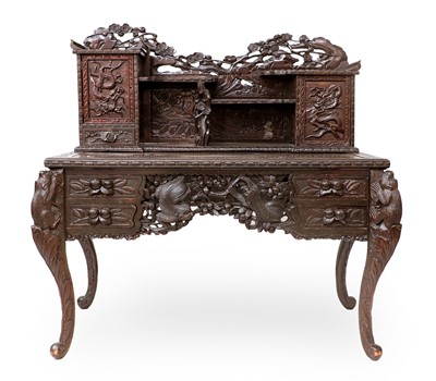 Lot 806 - A Japanese Carved Hardwood Desk, circa 1900,...