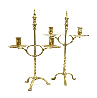 Lot 241 - A Pair of Flemish Brass Adjustable...