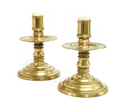 Lot 194 - A Pair of Brass Candlesticks, probably Flemish,...