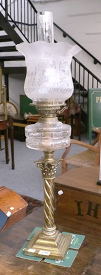 Lot 1219 - A Victorian Oil Lamp, with etched glass shade,...