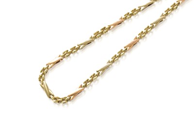 Lot 459 - A 9 Carat Tri-Colour Gold Fancy Link Necklace,...