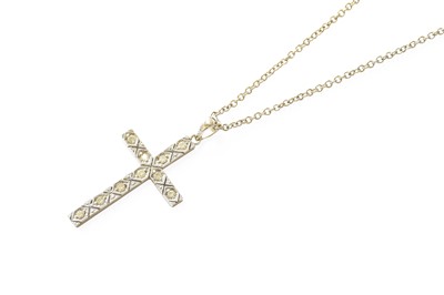 Lot 466 - A Diamond Cross Pendant on Chain, the pierced...