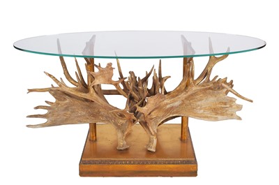 Lot 83 - Animal Furniture: A Moose Antler Mounted Glass...