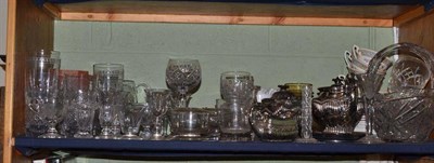 Lot 251 - Assorted cut and other drinking glasses, cut glass basket, Royal Worcester tea wares, Wedgwood blue