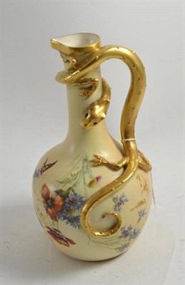 Lot 262 - A Royal Worcester blue ivory ewer with a gilt lizard shaped handle