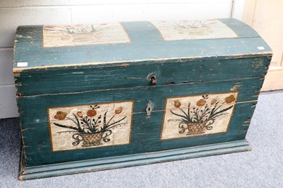 Lot 1236 - A Victorian Dome Topped Trunk, green painted...