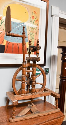 Lot 1372 - A Provincial Turned Wood Spinning Wheel, 119cm...