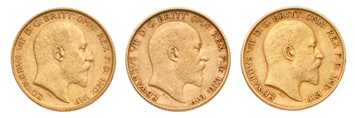 Lot 216 - 3x Edward VII, Half Sovereigns 1902, 1903 and...