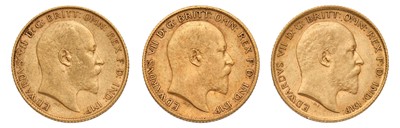 Lot 219 - 3x Edward VII, Half Sovereigns 1905, 1906 and...