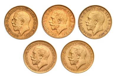 Lot 236 - 5x George V, Half Sovereigns, 1911, 1912, 1913,...