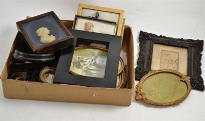 Lot 277 - Assorted 19th century and later framed miniatures, ebonised and gilt metal frames etc