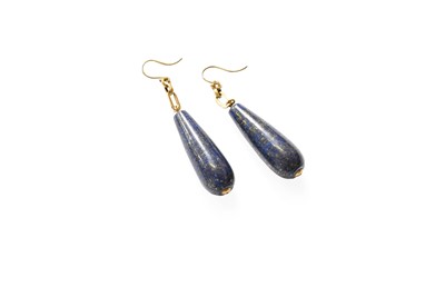 Lot 434 - A Pair of Lapis Lazuli Drop Earrings, stamped '...