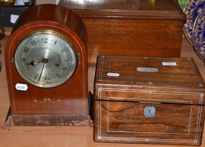 Lot 283 - Rosewood inlaid hinged box and an inlaid mantel clock