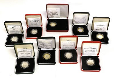 Lot 414 - 9x UK Silver Proof Piedfort Two Pound Coins,...